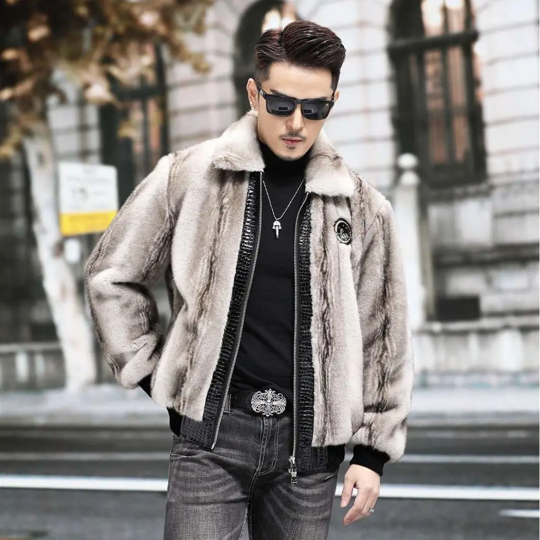 

New Clothes Men's Tiger Print Mink Coats Winter Business Casual Lapel Fur Outerwear Korean Male Fashion Slim Tide Zipper Jackets