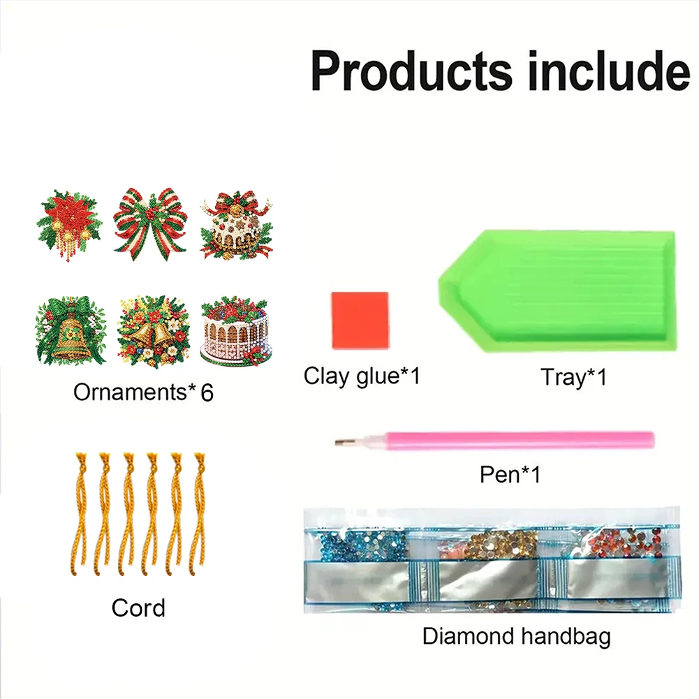 

6pcs Christmas 2D Flat DIY Diamond Painting Art Pendant Wall Door Decoration