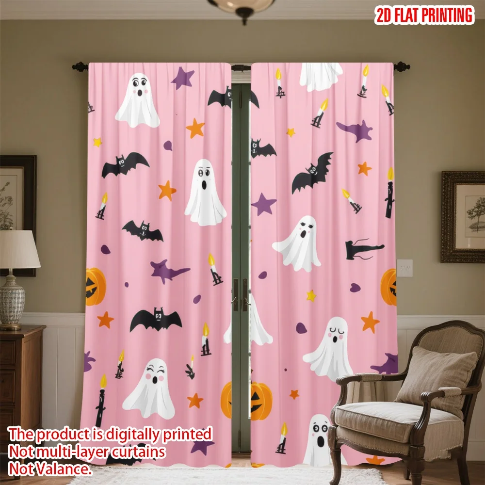 

2D flat printing 2pcs Drapes Halloween Ghosts and Pumpkins(3) Digital Printed Polyester Drapes Festive Holiday Use for All
