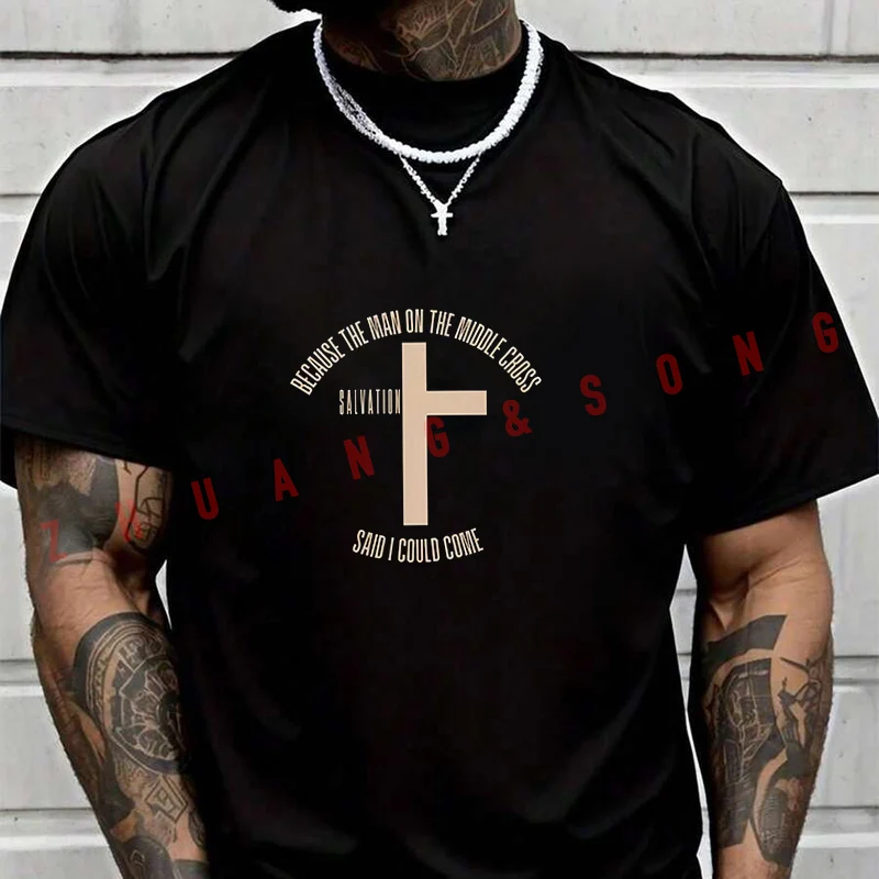 

Man On The Middle Cross Christian Men's T Shirt Casual Dress High Quality Mens Round Neck Short Sleeved T-shirt S-3xL