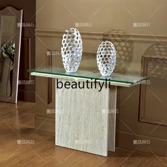 D178  Natural white cave stone marble entrance cabinet simple modern living room study glass furniture size