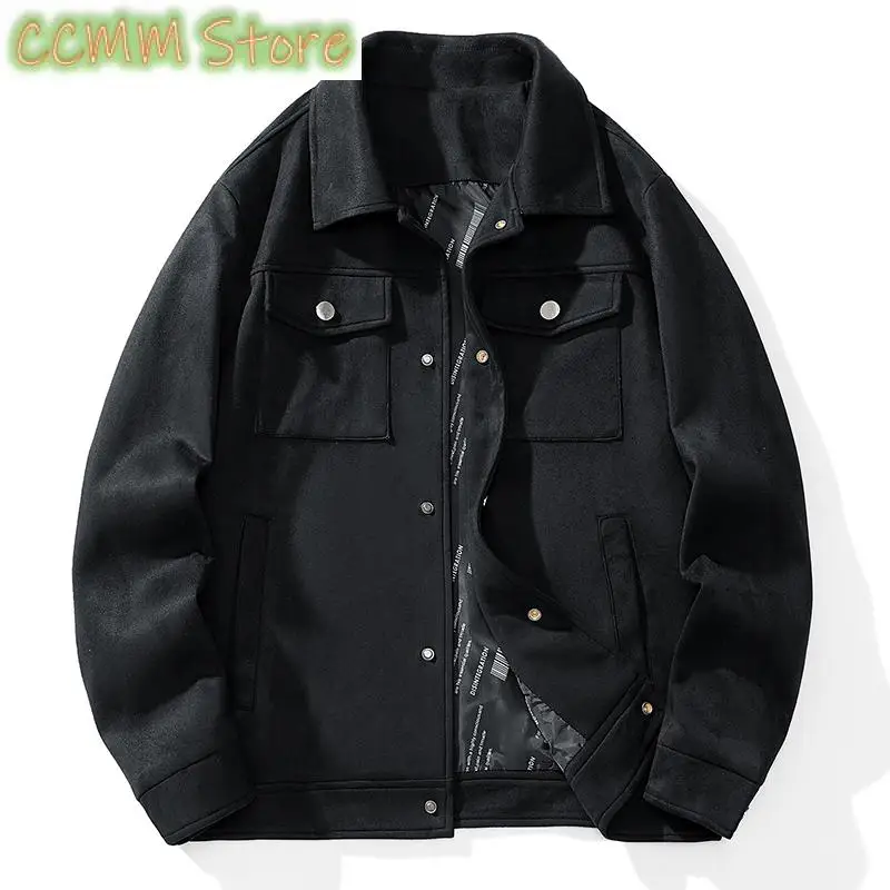 Suede Jacket Men Fashion Autumn Winter Cargo Jackets Casual High Street Wear Man Outwear Men's Coats Clothing Top