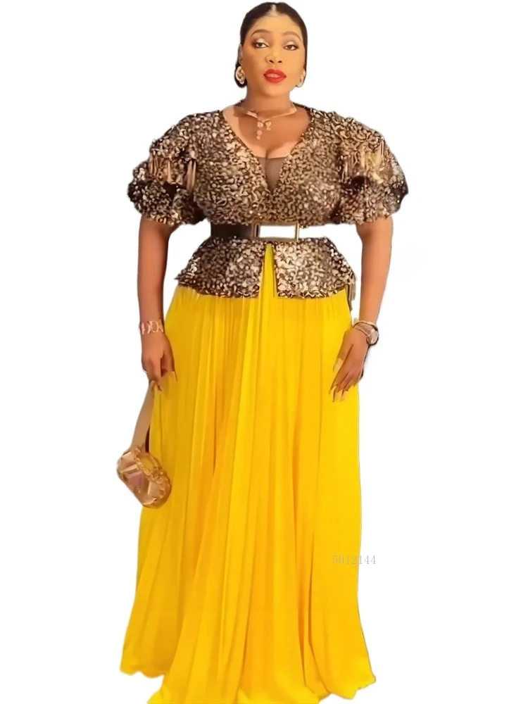 

Elegant African Dresses for Women Luxury Sequin Evening Party Long Dress Plus Size Christmas Wedding Gown 2025 Ladies Clothing