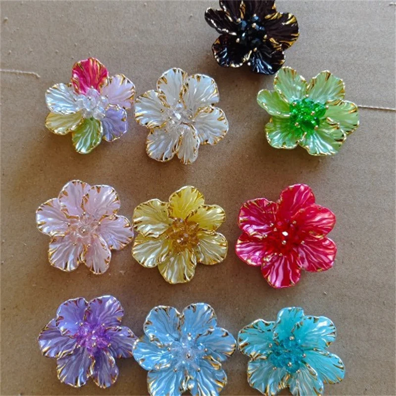 

Wholesale 50pcs/lot color petals decoration 40mm cartoon flowers shape acrylic beads diy jewelry garment hair accessory