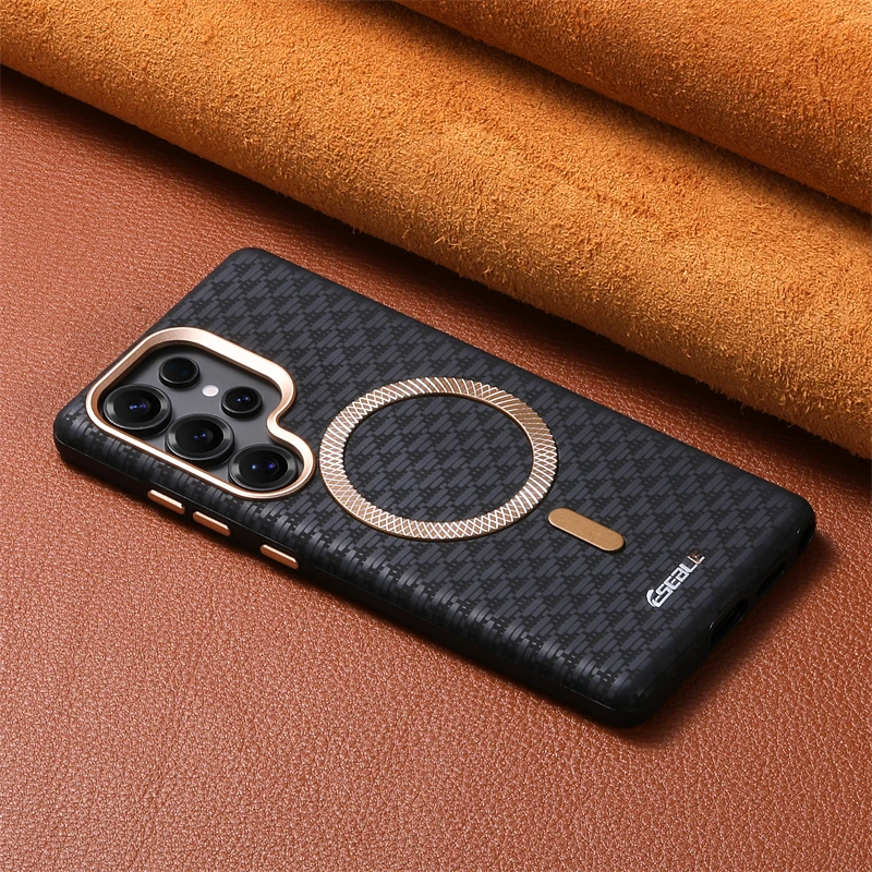 Etui biznesowe ze skóry z Magsafe do Samsunga Galaxy S26 S25 S24 Ultra Plus, magnetyczne, z bezprzewodowym ładowaniem, z metalową osłoną obiektywu. — zdjęcie produktu 2