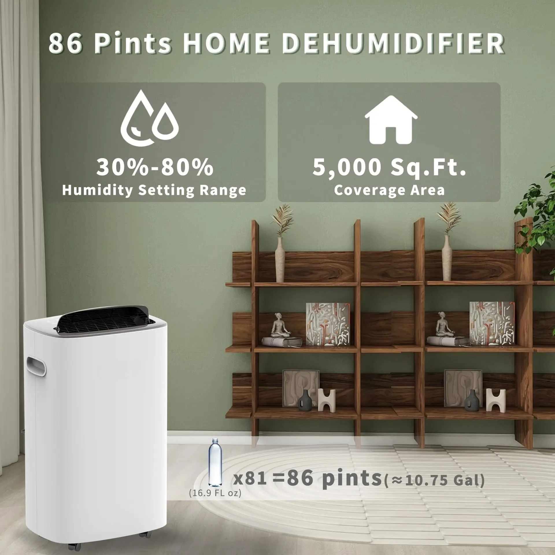 Pints Dehumidifier for Home and Basements, 5000 Sq.Ft Dehumidifiers with Drain Hose, Auto or Manual Drainage