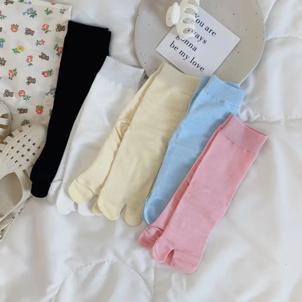 Candy Color Women's Tabi Socks Simple Casual Solid Color Middle Tube Cotton Socks Flip Flop Sandal Split Toe Socks носки хлопок
