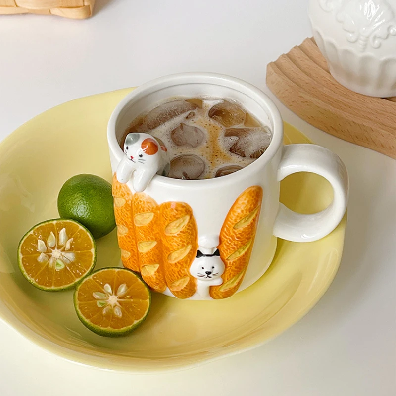 Japanese Cartoon Ceramics Coffee Cups, Cute Cat Cup, Personality Gift, Household Cartoon, Kawaii, Breakfast, Oat Milk Mugs - view 3