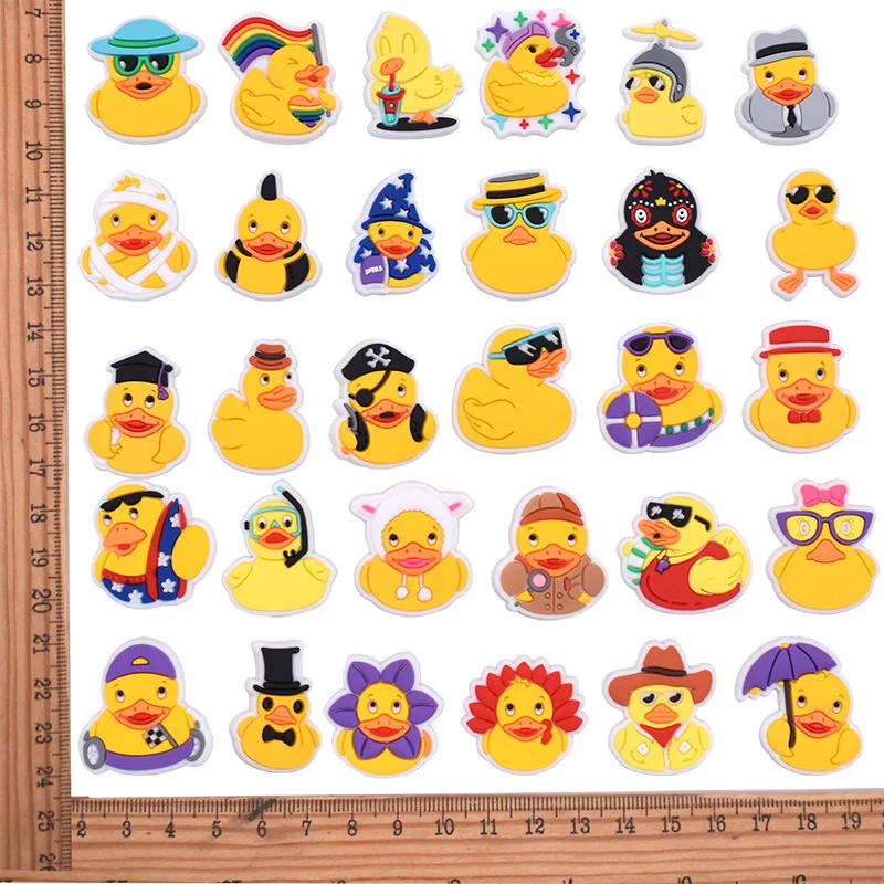 1/30Pcs Cute Yellow Rubber Duck PVC Shoe Charms Funny Cartoon Duck Decor For Slides Sandals Clog Shoes DIY Accessories Wholesale
