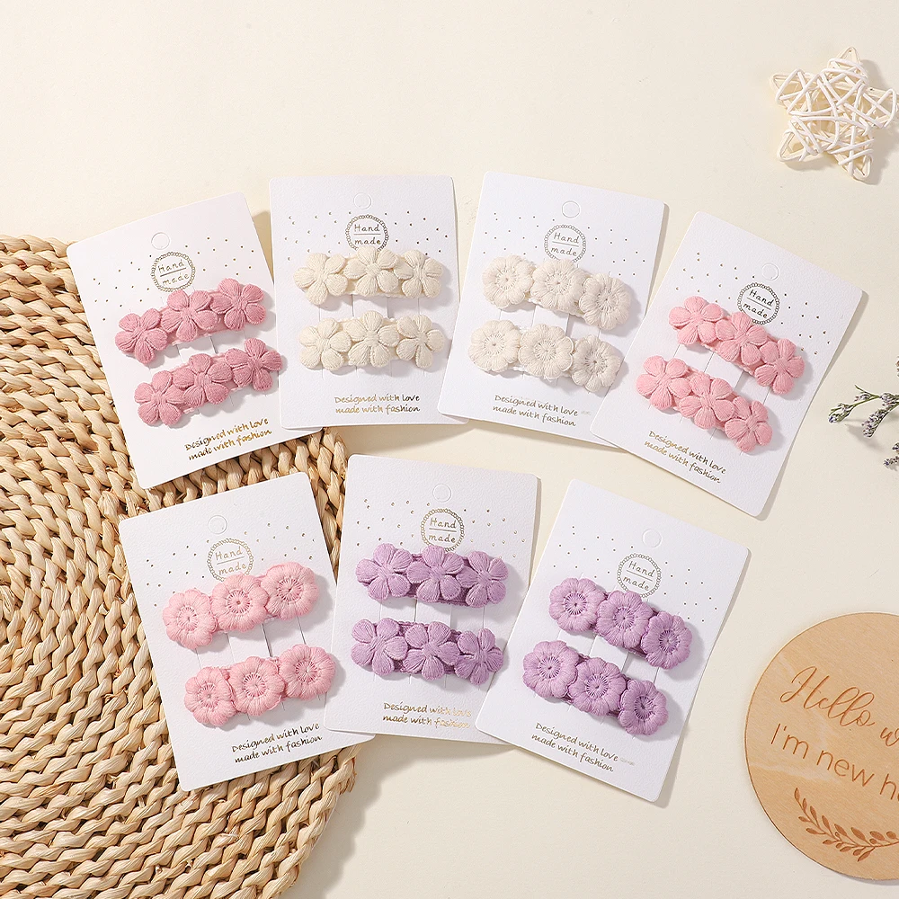 

2pcs Floral Embroidery Hairpins Children Hair Clips Geometric Sweet Girls Vintage Baby Hairpins BB Barrettes Hair Accessories