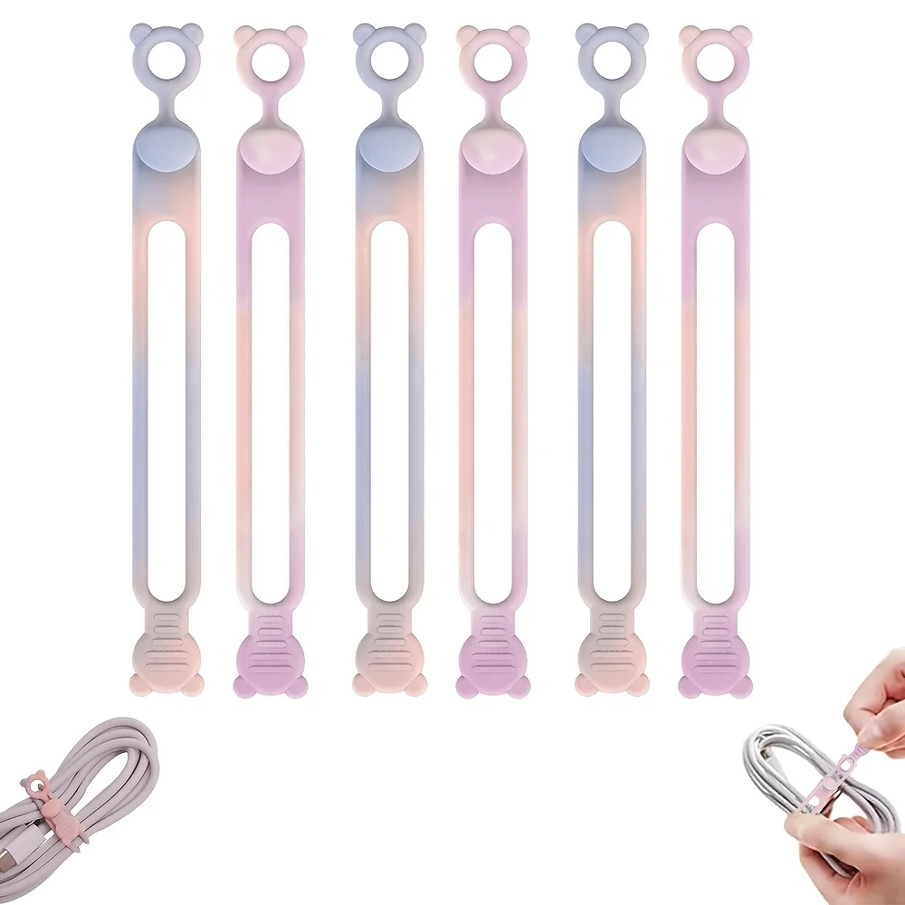 

6pcs Silicone Cable Ties,Cord Organizer,Cable Straps,Reusable Cord Ties,Travel Cable Organizer ,Cute Elastic Tie, Wire Ties