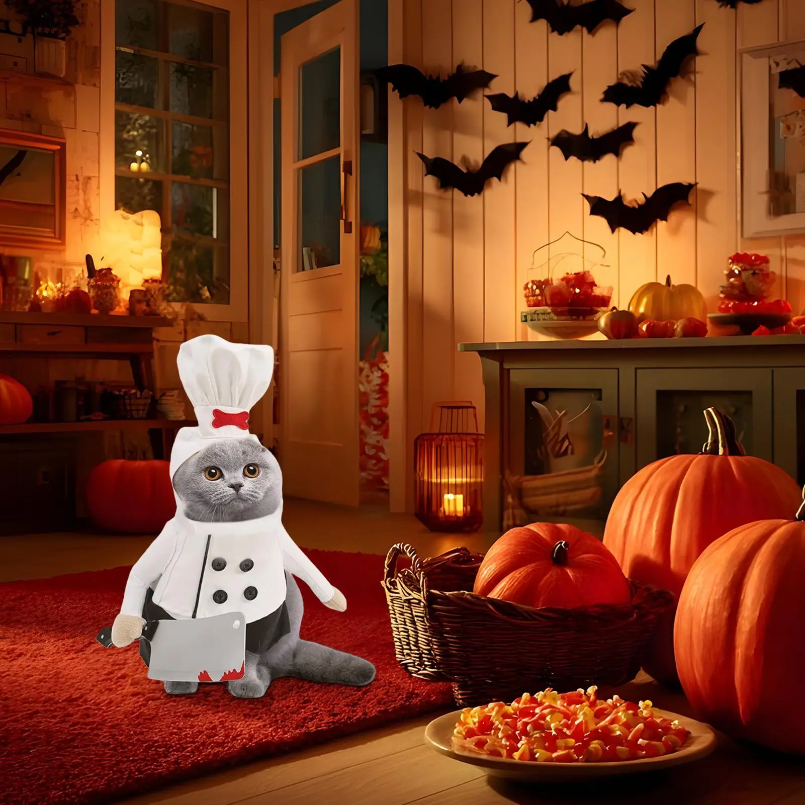 

Костюмы на Хэллоуин с котом, забавный праздничный наряд шеф-повара, костюмы для фотосессии с рубашкой шеф-повара, шляпа для приготовления пищи, жуткое платье, наряды для домашних животных