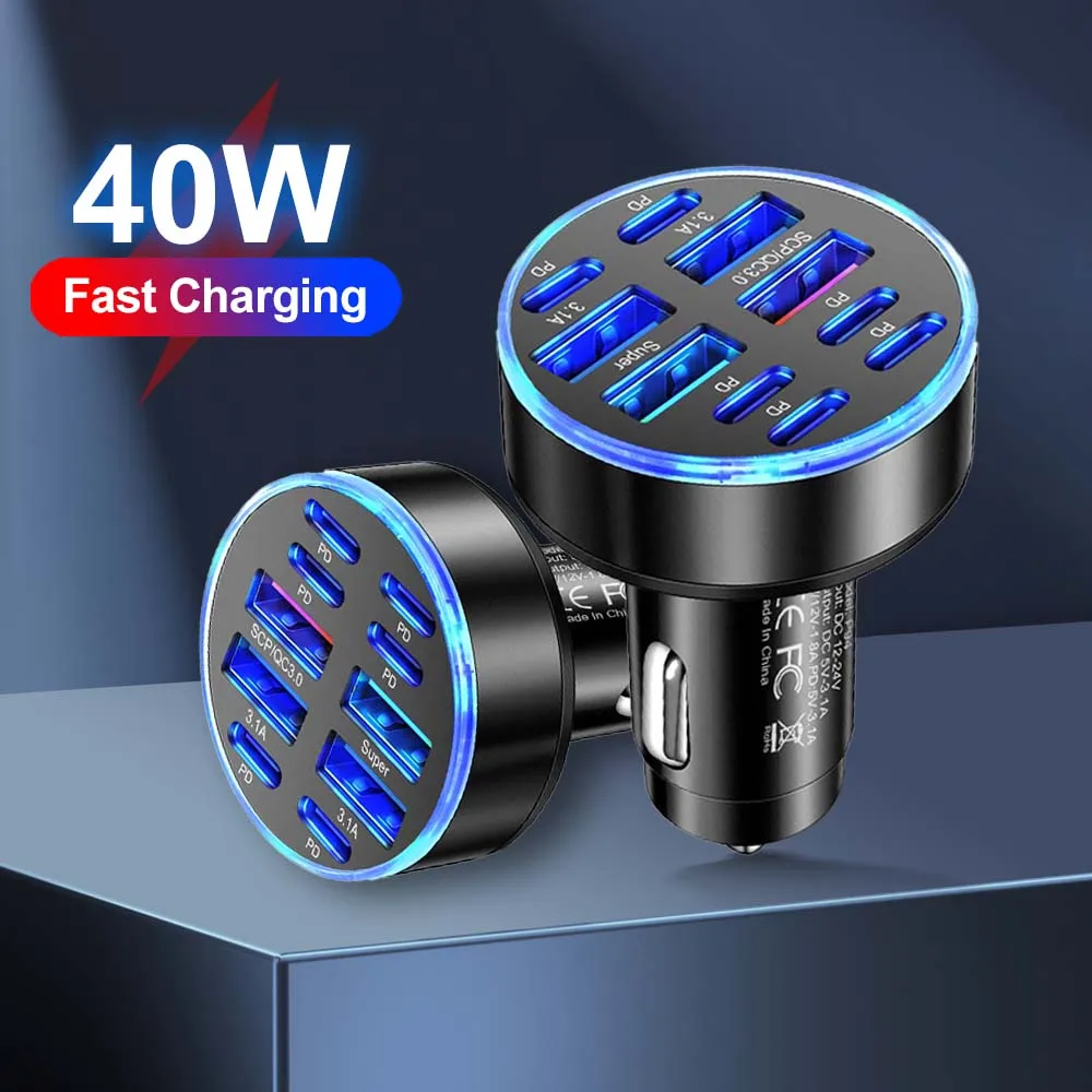 10 Port Auto Ladegerät 4USB A + 6Typ C Schnelle Lade Auto Handy Adapter Für Xiaomi iPhone Huawei Samsung handy