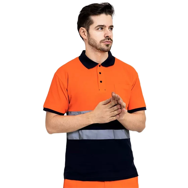 Hi Vis Work T Shirt Reflective Short Sleeve High Visibility Polo Shirt for Summer Safety T-shirt Construction Work Wear