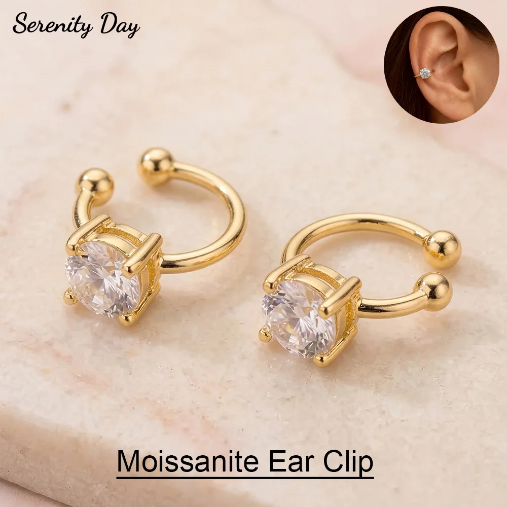 Serenity 5mm D Color Moissanite Earrings for Women Girl Gift S925 Sterling Silver Hole-free wearable Ear Clip Jewelry Wholesale