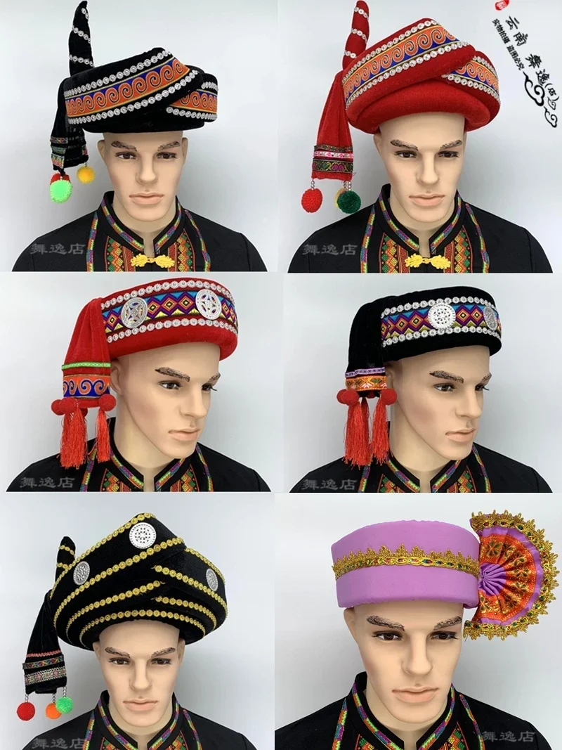 

Мужская шляпа Dai Minority Miao Hani, танцевальное представление, головной убор Tujia