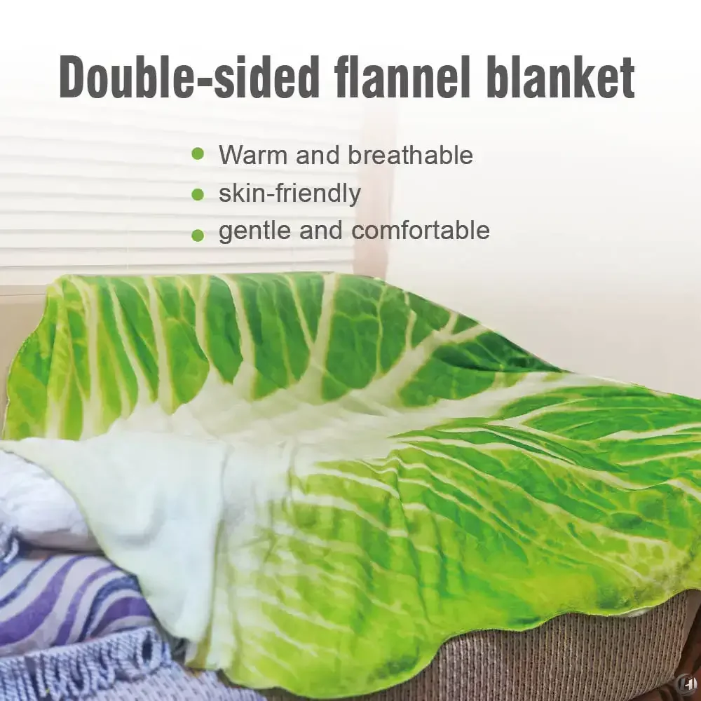Double-Sided Flannel Cabbage Pattern Home Sofa Blanket Soft Creative Design Warm Throw Blanket for Living Room