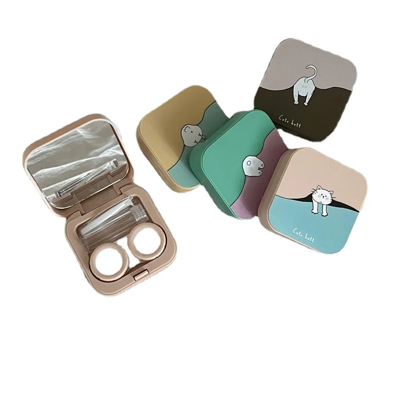 Japanese Vintage Glasses Case Little Cat Simple Contact Lens Box Companion Care Box Portable Lovely Pupil Box