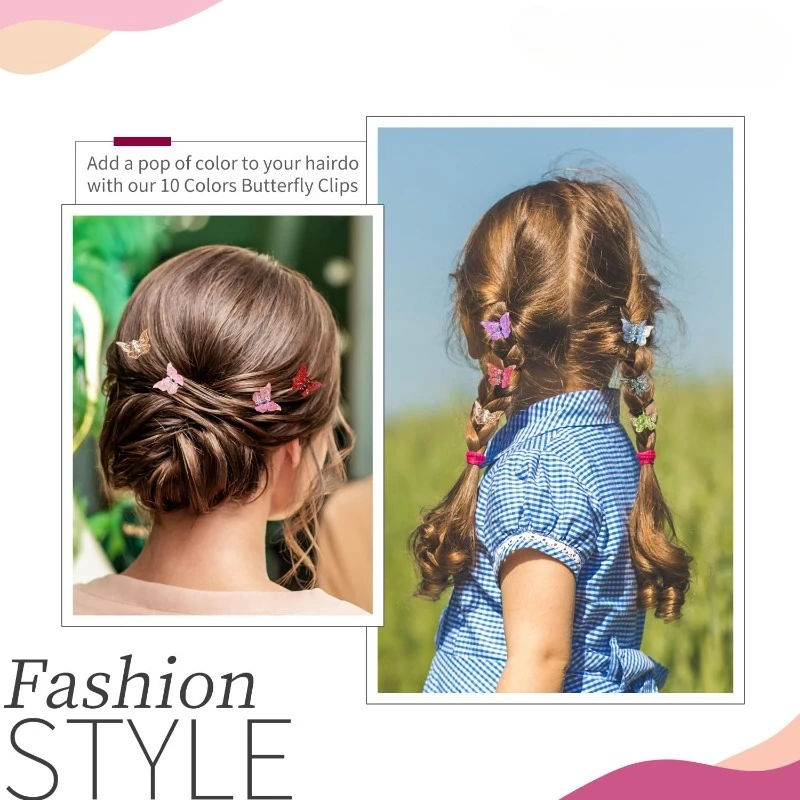 Glitzernde Mini-Schmetterlings-Haarklammern, glitzerndes, farbenfrohes Haar-Accessoire für Mädchen und Frauen, Y2KSet mit 30 Stück (Glitzer) – Detail 3