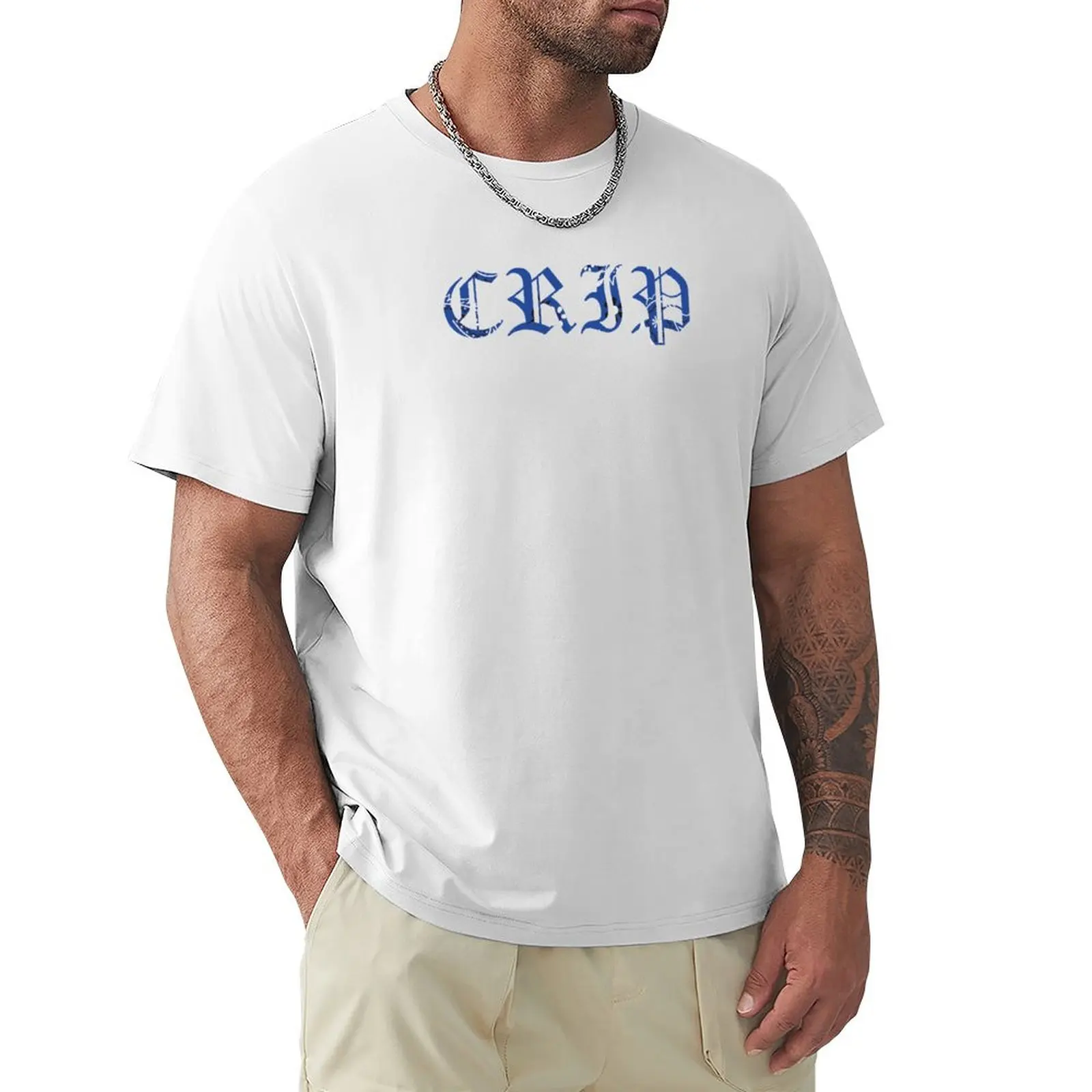 Crip Gothic font with blue bandana pattern T-Shirt tees cute tops summer tops oversizeds Men's clothing