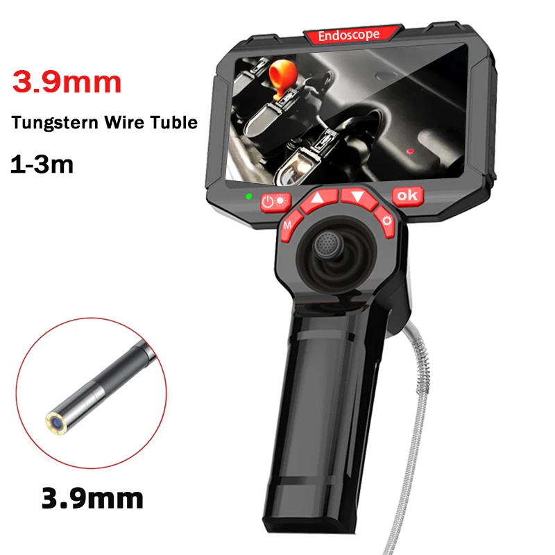 360° Steering Endoscope Camera 3.9mm 4 Way 5 Inch 1080P HD Screen for Car Sewer Inspection with 32G Memory Card