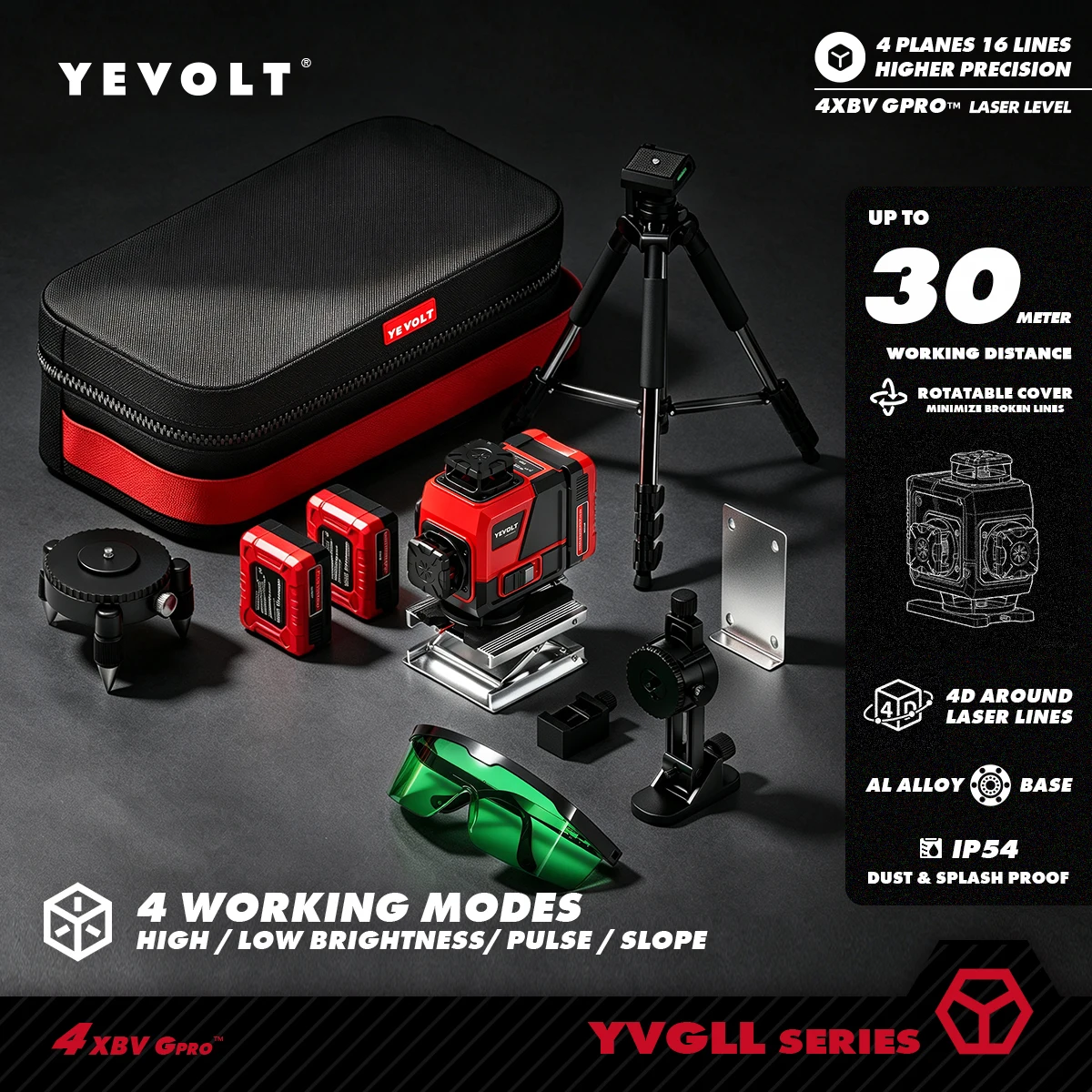YEVOLT Grüner 16-Linien 4D Selbstnivellierender Laser für Innen-DIY, Laminatboden, Wandfliesen, Schrankausrichtung, Haushaltsprojekte