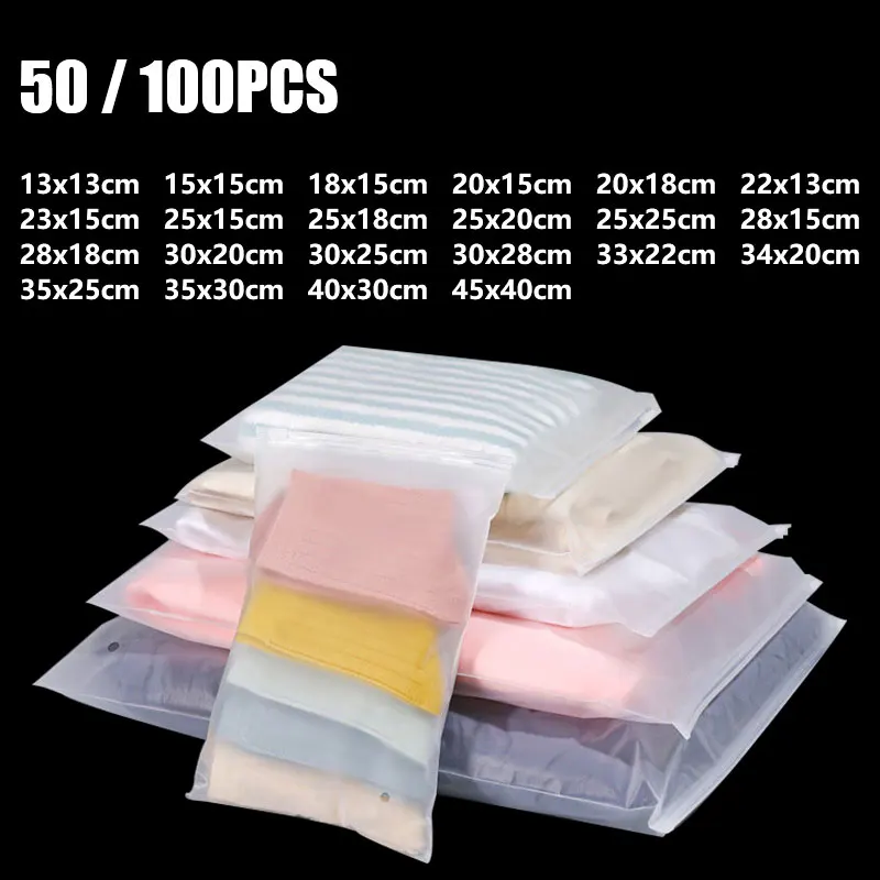 

50/100Pcs Travel Frosted Ziplock Bag PE Storage Bag Plastic Zipper EVA Translucent Bag Ziplock Bag Waterproof Packaging Bag