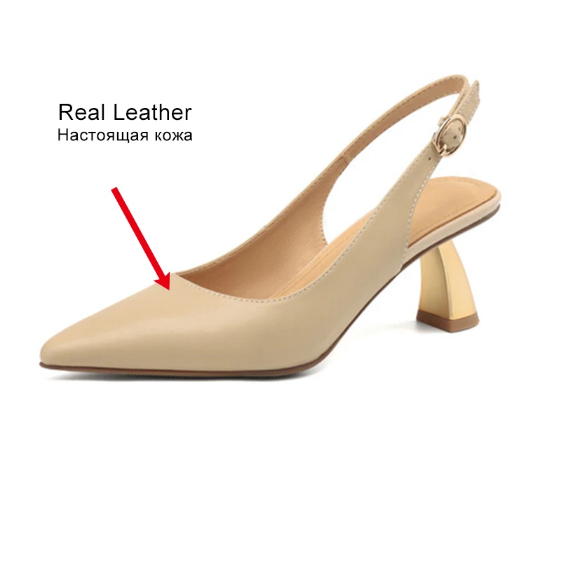 JOZHAMTA Size 34-43 Women Slingback Sandals Real Leather Gold High Heels Summer Shoes Sexy Pointy Office Lady Dress Sandalias