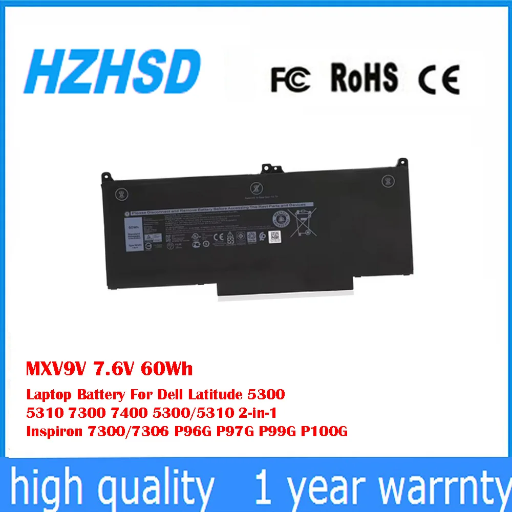 

MXV9V 7.6V 60Wh Laptop Battery For Dell Latitude 5300 5310 7300 7400 5300/5310 2-in-1 Inspiron 7300/7306 P96G P97G P99G P100G