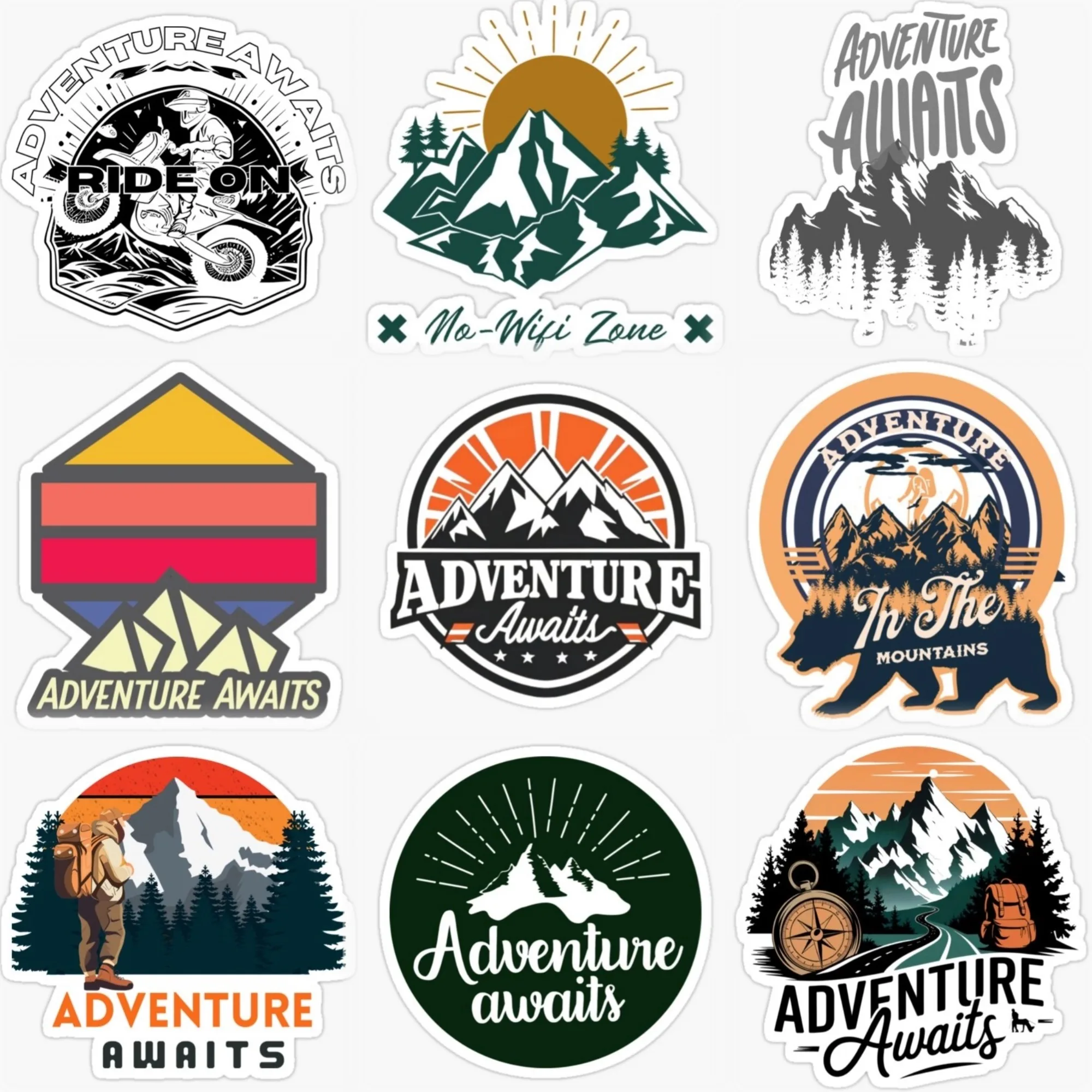 

Adventure Awaits Travel Mountain Creative PVC Sticker for Decorate Car Off-road Window Helmet Bumper Decal Accessories