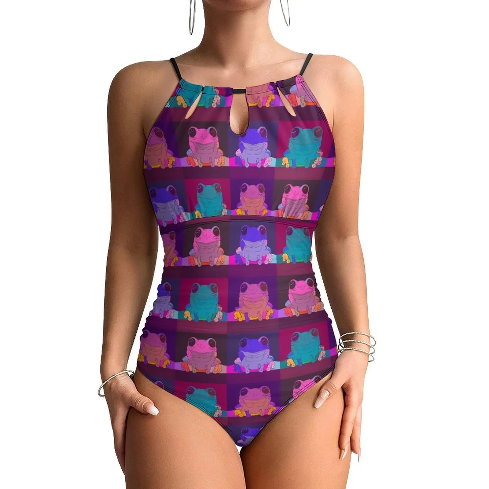 Cute Frog Print Swimsuit Colorful Animal Push Up Swimwear One Piece Holiday Surf Bathing Suits Swimsuits Beachwear Plus Size