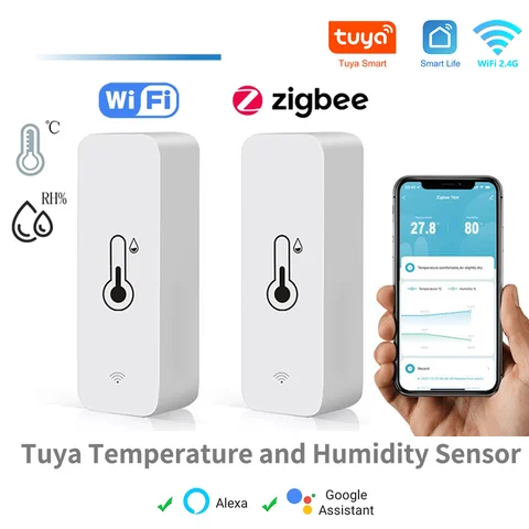 Tuya WiFi Zigbee Sensor de temperatura y humedad hogar inteligente higrómetro interior aplicación monitoreo funciona con Google Home SmartLife Alexa