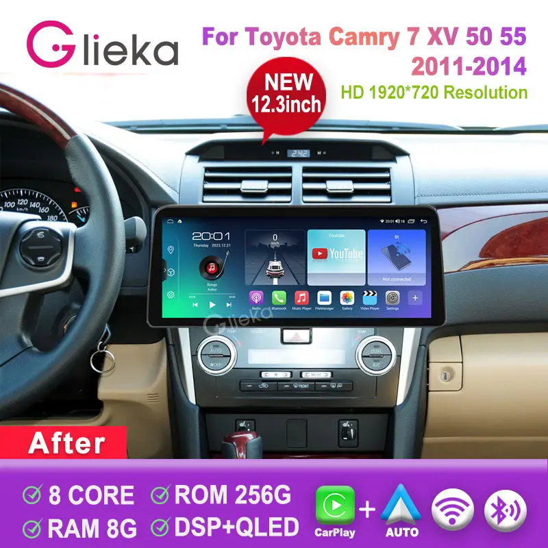 

12.3 inch Carplay Screen Android For Toyota Camry 7 XV 50 55 2011-2014 Car Radio Stereo Multimedia Player GPS Navigation