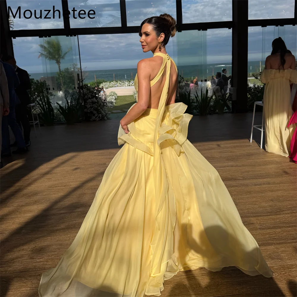 Mouzhetee Elegant A-Line Backless Evening Dresses Formal Party Gowns for Women Simple Pleat Prom Gown Customized 2027