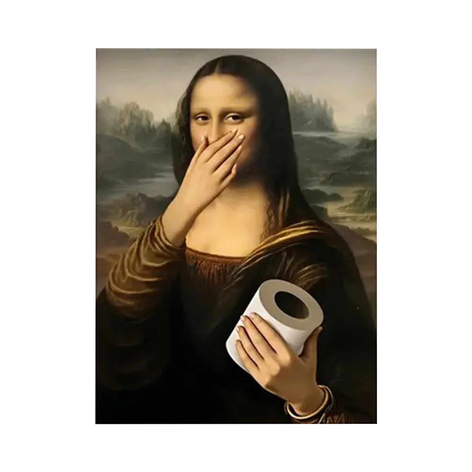 Mona Lisa Badezimmer-Wandkunst-Poster, Drucke, Toilette, Humor, lustiges Davinci-inspiriertes Badezimmer, Vintage-Stil, schlechter Geruch, Leinwandgemälde, Dekor