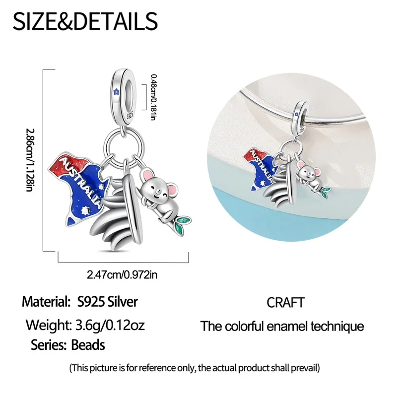 925 فضة أستراليا كوالا سيدني أوبرا البيت تذكارية قلادة سحر صالح الأصلي سحر سوار المرأة DIY مجوهرات هدية #2