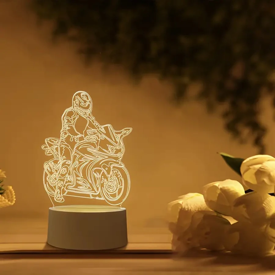 3Dライディングバイクナイトライト、部屋やリビングルームのテーブル装飾ライト、ホリデーギフト、色調整可能。