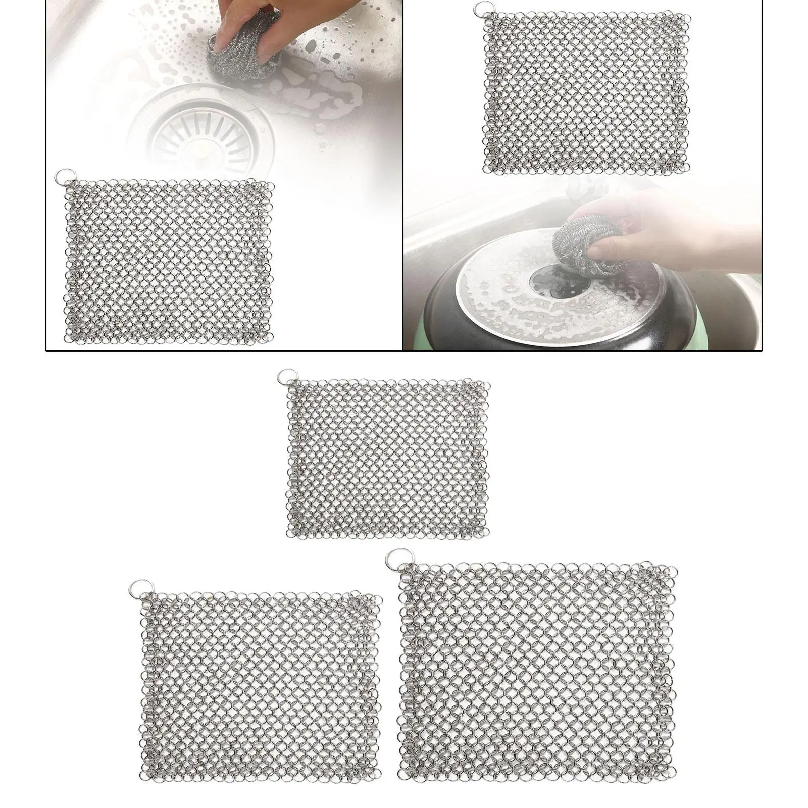 Chain Scrubber 316 Stainless Steel Wide Applications Round Mesh Design for Griddle Skillet Cups Oven Kitchen