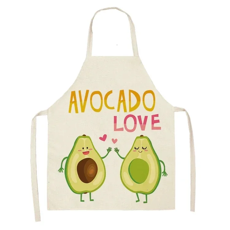 

Cute Avocado Love Cartoon Print Kitchen Apron Women Kawaii Fruit Cooking Baking Pinafore Funny Couple Bib Home Cleaning Wear