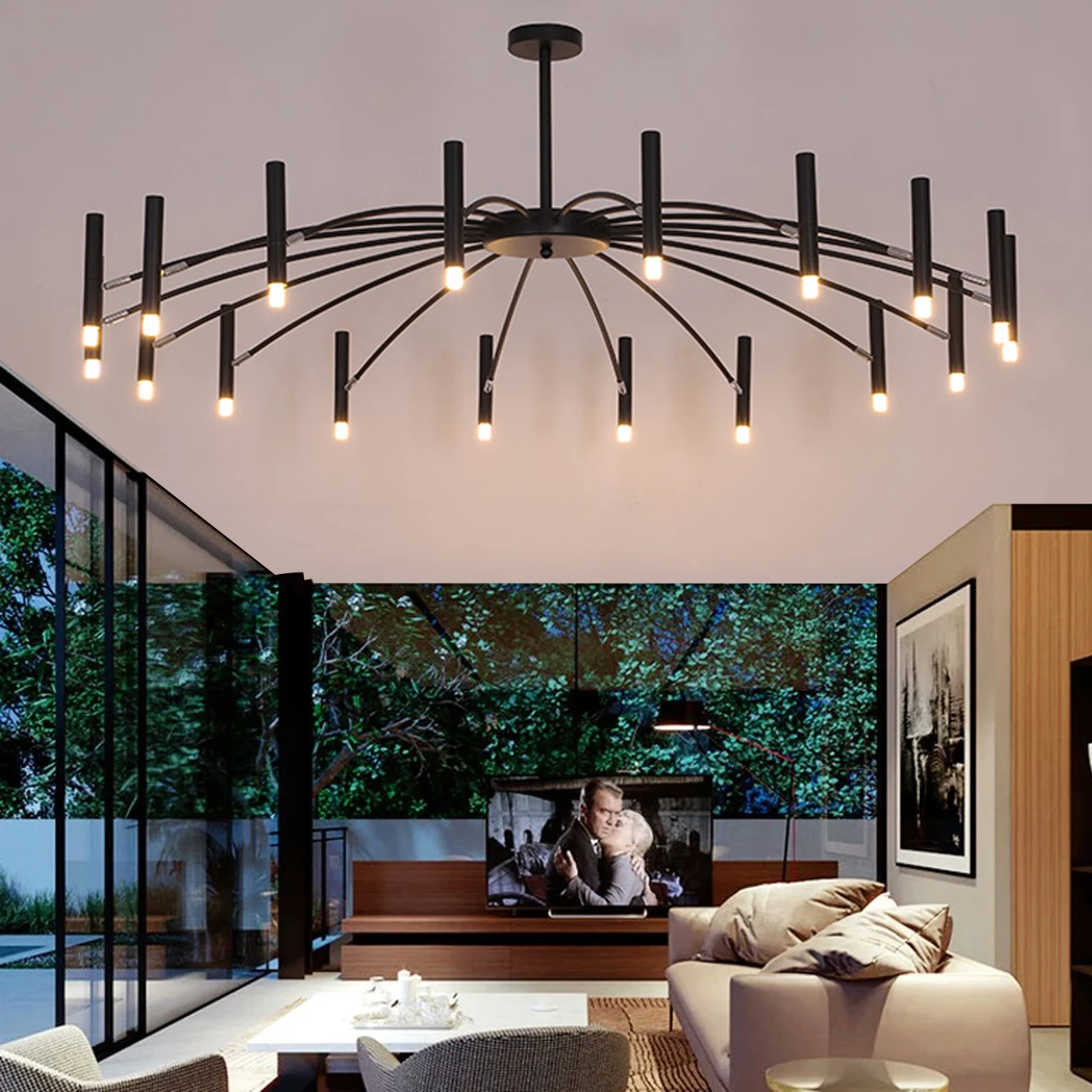 Modern Black Branch Chandelier Metal Pendant Light Nordic Ceiling Lamp Fixtures