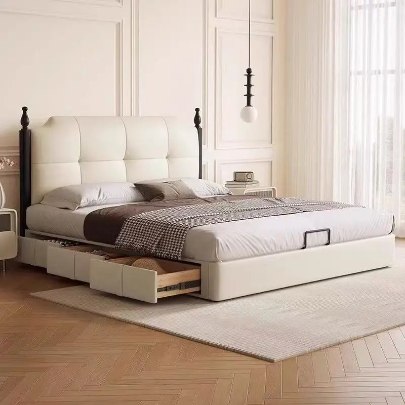 &*2025 Bedroom Set Latest Upholstered Platform Double Queen King Size Bed Chenille Fabric Cover Wood Bed With Mattress