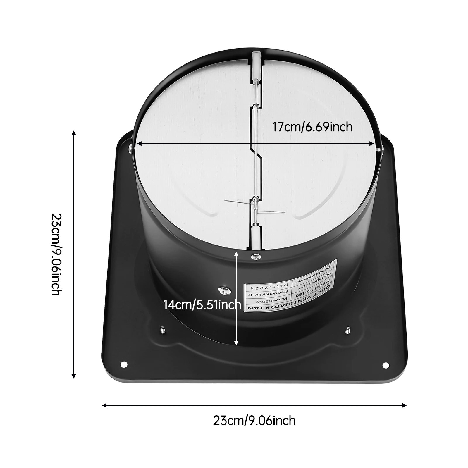 7인치 배기 팬, 9.06×9.06×5.51인치 벽걸이형 환풍기 50W, 금속 배기 팬, 저소음, 쉬운 설치를 위한 사전 천공됨