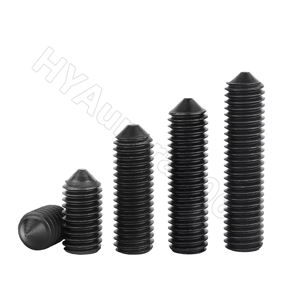 M8 M10 M12 M14 M16 Grade 12.9 Black Carbon Steel Hex Socket Set Screws, Cone Point, Allen Head Grub Screws