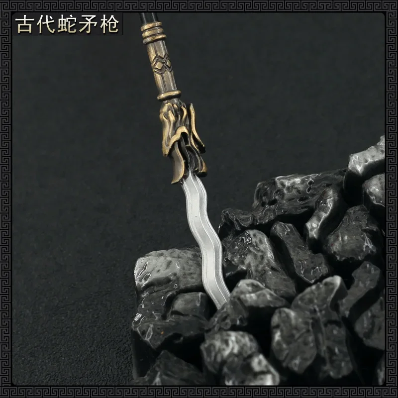 22CM China's Three Kingdoms Cold Weapons Models Props Zhang Fei Ancient Snake Spear Metal Handicraft Ornament Replica Miniature