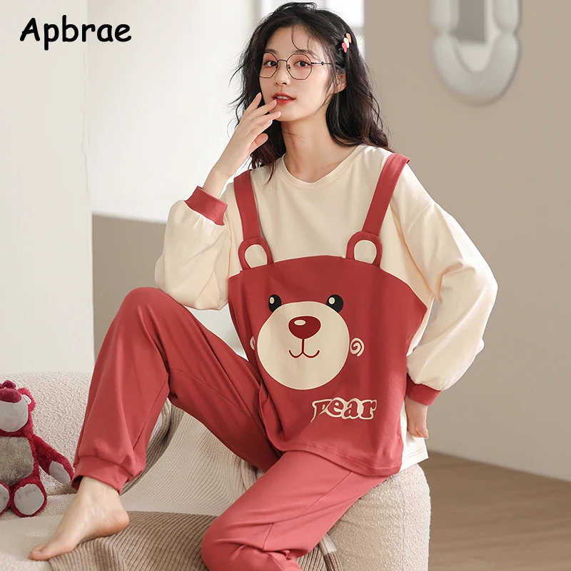 100% Pure Cotton Woman\'s Cartoon Pajamas Autumn Winter Long Sleeves Pullover Nightwear Fashion Homewear Girls Leisure Pijamas