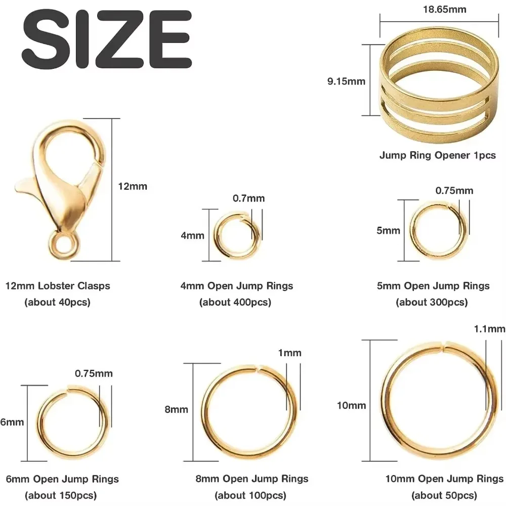 Jump Rings Kit With 1000PCS Jump Rings 40PCS 12mm Lobster Clasps and Jump Rings
