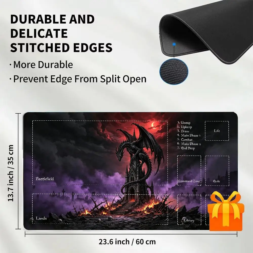 Black Dragon Fire Fantasy Mouse Pad Magic Card Battle Mat MTG Playmat Anti-Slip Base Gathering TCG Gaming Mat Game Mat for TCG