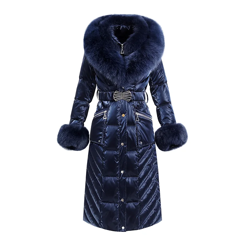 Luxury Fox Fur Collar Women Winter Down Coat Slim Thick Warm Puffer Jackets 2022 New Waterproof Female -30° Long Duck Down Coats