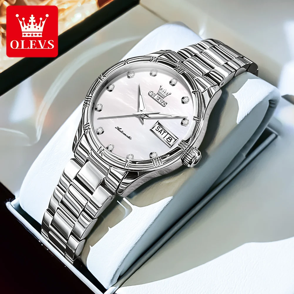 OLEVS Women\'s Watches Elegant Fashion Automatic Mechanical Watch for Lady Waterproof Stainless Steel Luminous Date Week Simple