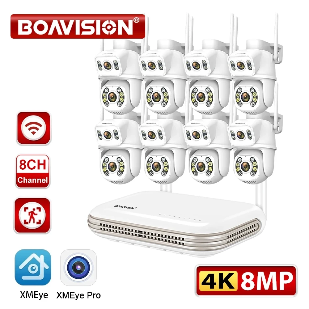 8ch mini wifi nvr hd 8mp dual objektiv ptz wifi ip home sicherheits kamerasystem video h.265 cctv wasserdichtes drahtloses überwachungs kit